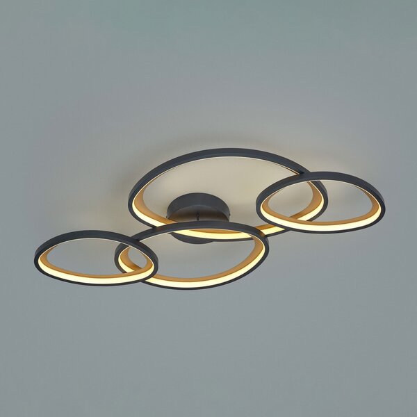 Trio Lighting LED-stropna svetilka Sivo, dolžina 103 cm, mat črna, kovina CCT, zatemnjen, Črna, Dnevna soba / jedilnica, Kovina