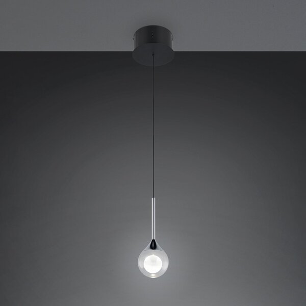 Trio Lighting LED-visoka svetilka Calista, kromirana, Ø 10 cm, kovina/steklo, CCT, zatemnjen, Krom, Dnevna soba / jedilnica, Kovina, Sodobni
