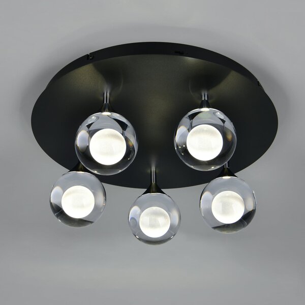 Trio Lighting LED-stropna svetilka Calista, krom, Ø 43 cm, kovina/steklo, 5 žarnic, zatemnjen, Krom, Dnevna soba / jedilnica, Kovina, Sodobni