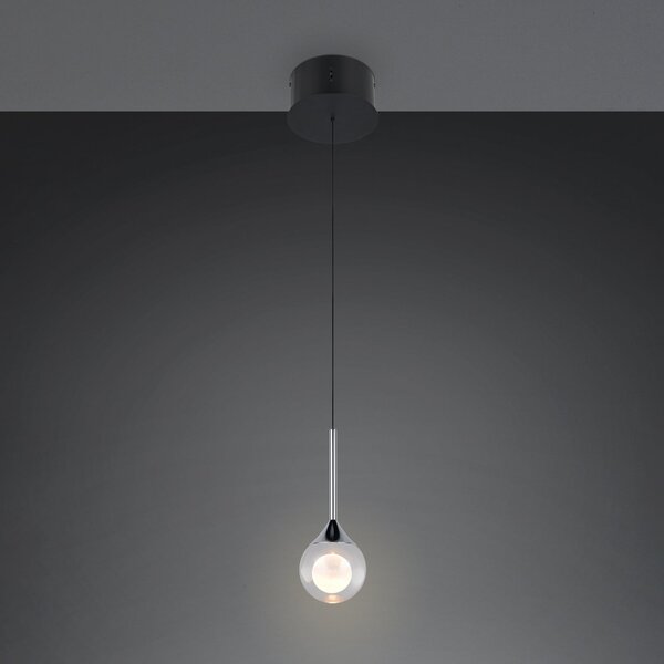 Trio Lighting LED-visoka svetilka Calista, kromirana, Ø 10 cm, kovina/steklo, CCT, zatemnjen, Krom, Dnevna soba / jedilnica, Kovina, Sodobni