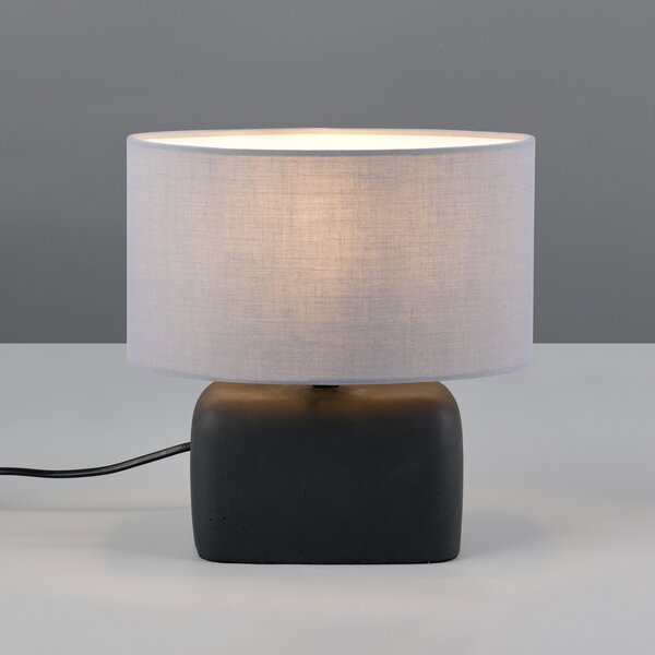 Trio Lighting Namizna svetilka Livare, višina 24 cm, siva/črna, beton/tkanina, Črna, Dnevna soba / jedilnica, Beton