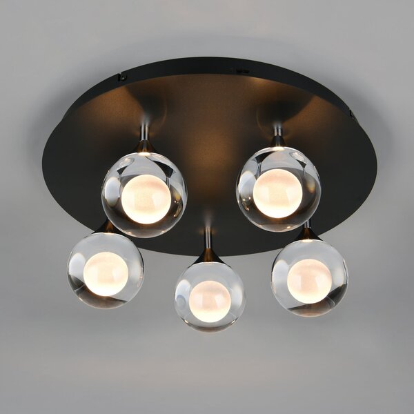 Trio Lighting LED-stropna svetilka Calista, krom, Ø 43 cm, kovina/steklo, 5 žarnic, zatemnjen, Krom, Dnevna soba / jedilnica, Kovina, Sodobni