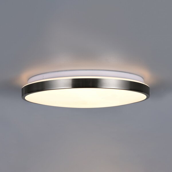 Trio Lighting LED-stropna svetilka Fena, mat nikljev, Ø 38 cm, kovina, IP44, zatemnjen, Kovinska, Kopalnica, Kovina, Sodobni
