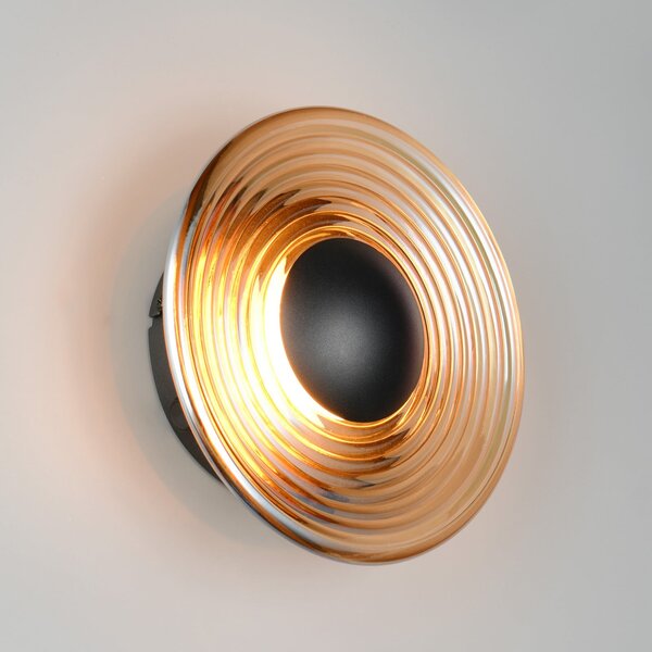 Trio Lighting LED-stenna svetilka Sirena, črna/jantarna, Ø 20 cm, steklo, CCT, zatemnjen, Bež, Dnevna soba / jedilnica, Steklo