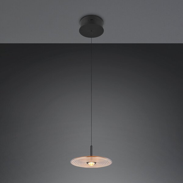 Trio Lighting LED-visoka svetilka Sirena, črna/jantarna, Ø 20 cm, steklo, CCT, zatemnjen, Bež, Dnevna soba / jedilnica, Steklo