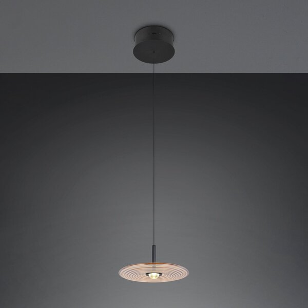Trio Lighting LED-visoka svetilka Sirena, črna/jantarna, Ø 20 cm, steklo, CCT, zatemnjen, Bež, Dnevna soba / jedilnica, Steklo