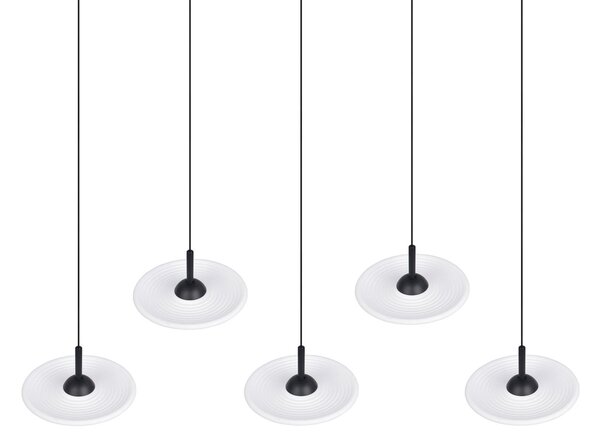 Trio Lighting LED-visoka svetilka Sirena, bela, dolžina 104 cm, steklo, CCT, 5-žarilna, zatemnjen, Bela, Dnevna soba / jedilnica, Steklo