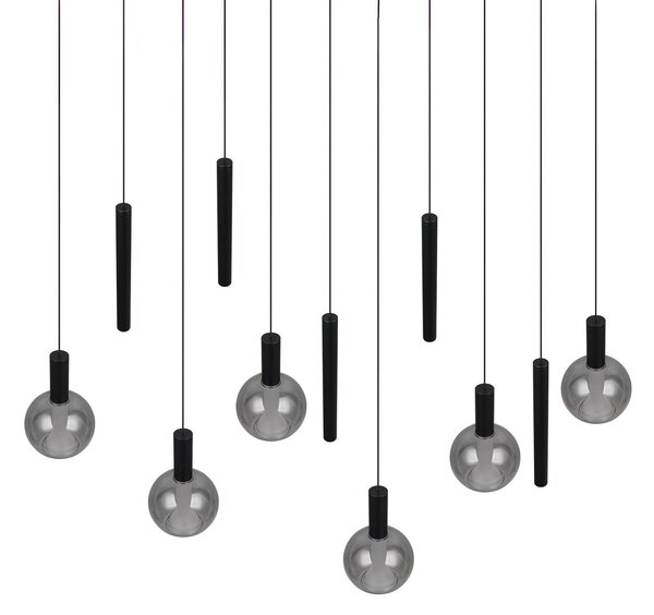 Trio Lighting LED-visoka svetilka Melaro, dolžina 120 cm, črna, kovina/steklo, 11-žarilna, zatemnjen, Črna, Dnevna soba / jedilnica, Kovina
