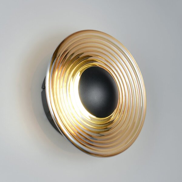 Trio Lighting LED-stenna svetilka Sirena, črna/jantarna, Ø 20 cm, steklo, CCT, zatemnjen, Bež, Dnevna soba / jedilnica, Steklo