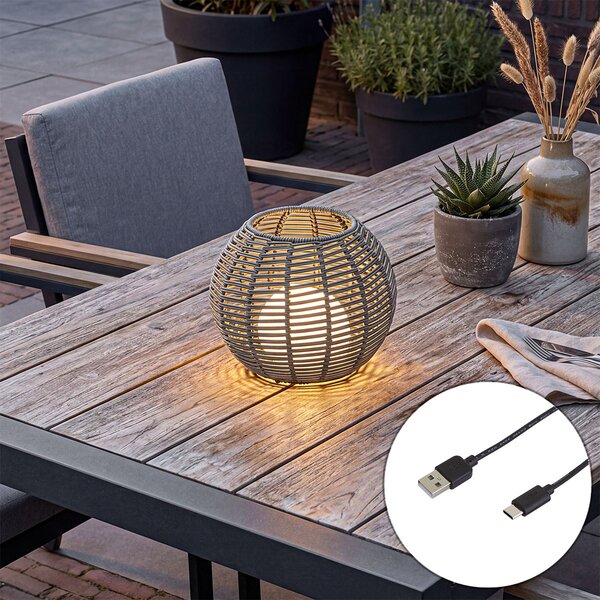 Zunanja namizna svetilka temno siva 25 cm vklj. LED polnilna z USB-C IP44 - Oli