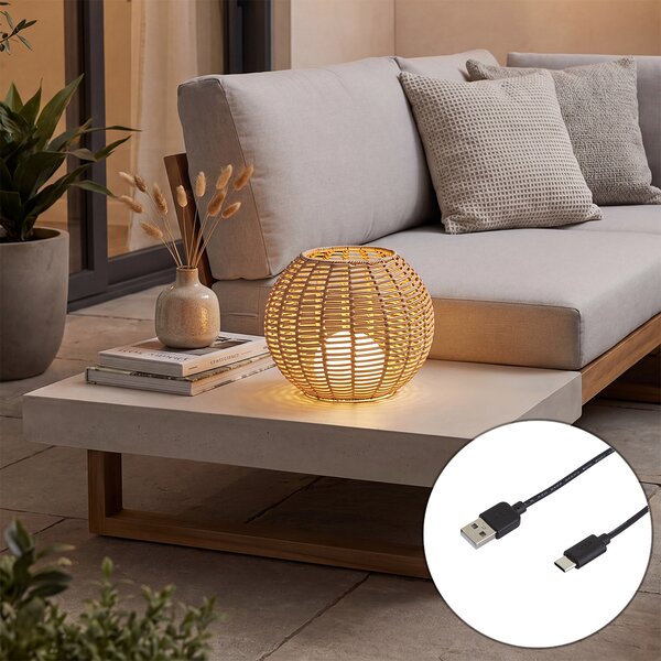 Zunanja namizna svetilka taupe 30 cm vklj. LED polnilna z USB-C IP44 - Oli