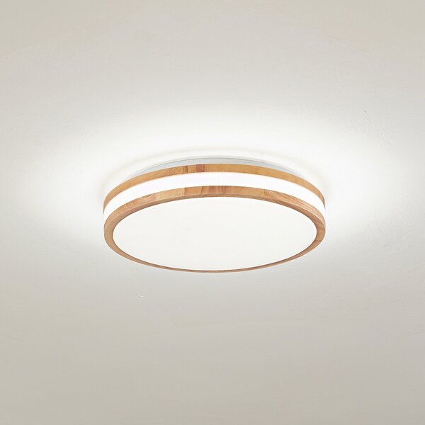 Lindby LED-stropna svetilka Emiva, Ø 40 cm, svetlo leseno, CCT, Les, Dnevna soba / jedilnica, Les, Sodobni