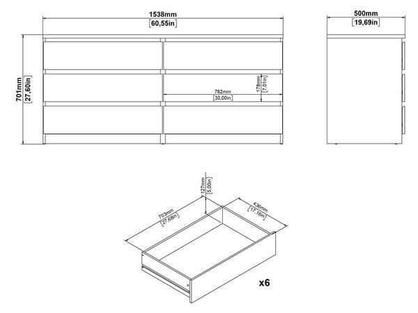 Komoda v hrastovem dekorju 154x70x50 cm Naia – Tvilum
