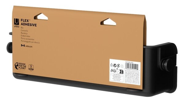 Črna plastična kopalniška polica z namestitvijo brez vrtanja Flex Adhesive – Umbra