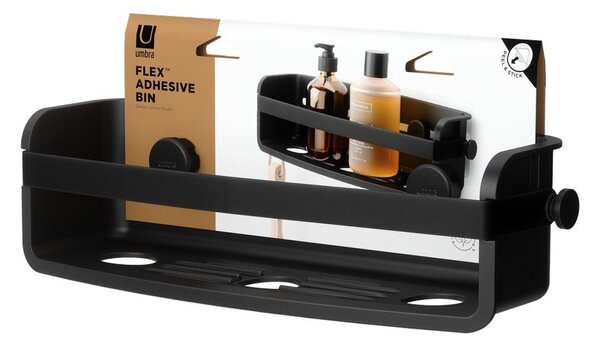 Črna plastična kopalniška polica z namestitvijo brez vrtanja Flex Adhesive – Umbra