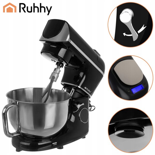 2300W touch planetarni mešalnik robot LCD z ogrevano posodo + tehtnico črn 5,5L