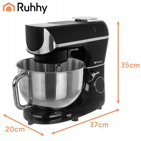 2300W touch planetarni mešalnik robot LCD z ogrevano posodo + tehtnico črn 5,5L