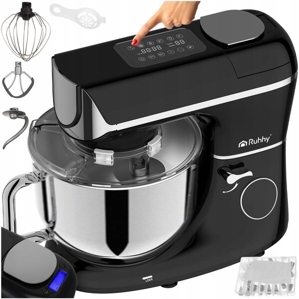 2300W touch planetarni mešalnik robot LCD z ogrevano posodo + tehtnico črn 5,5L