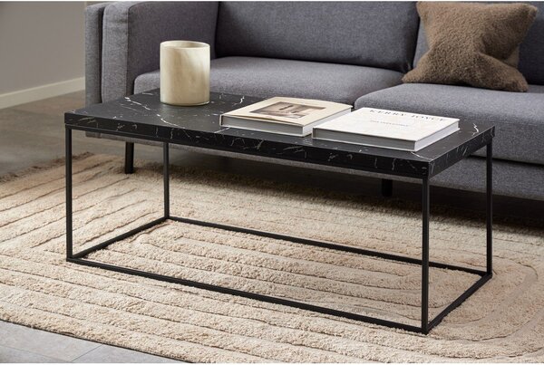 Črna mizica z mizno ploščo v marmornem dekorju 55x110 cm Barossa – Actona