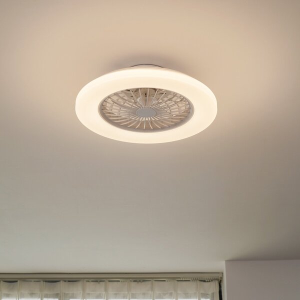 Lindby LED stropni ventilator Vedin, bel, DC, Ø 49 cm, CCT, zatemnjen, Bela, Dnevna soba / jedilnica, Plastika, Sodobni