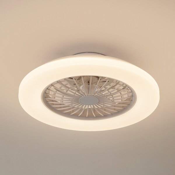 Lindby LED stropni ventilator Vedin, bel, DC, Ø 49 cm, CCT, zatemnjen, Bela, Dnevna soba / jedilnica, Plastika, Sodobni