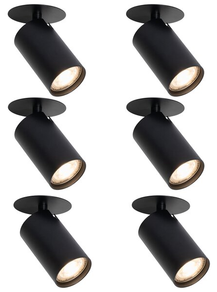 Komplet 6 modernih vgradnih reflektorjev črne barve GU10 50mm - Chels
