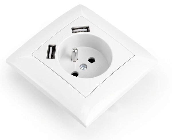 Enojna vtičnica z ozemljitvijo + 2x USB-A OSTE JNH003-G White