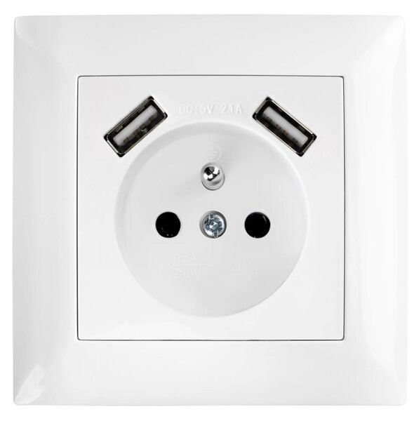 Enojna vtičnica z ozemljitvijo + 2x USB-A OSTE JNH003-G White