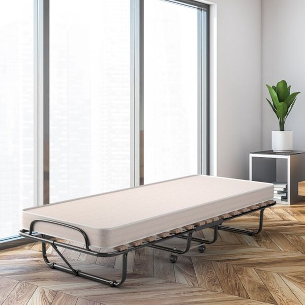 Prenosna postelja za goste na kolesih z vzmetnico iz spominske pene 80 x 190 x 33 cm, bež