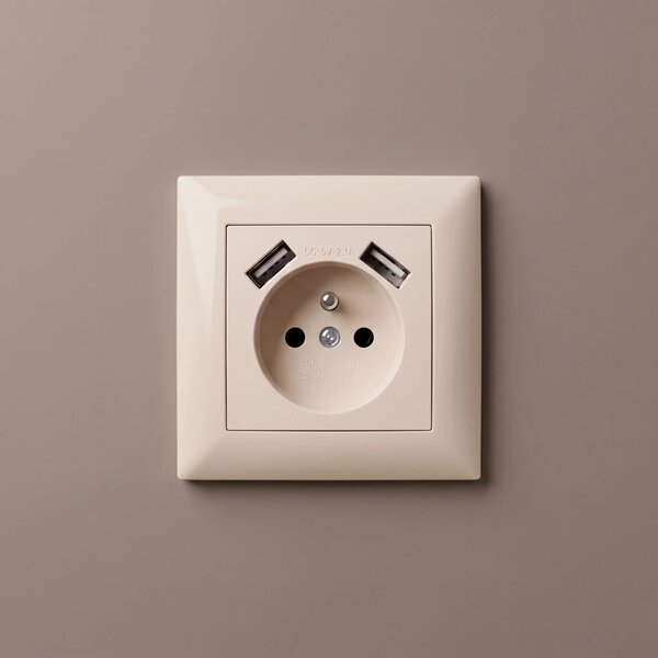 Enojna vtičnica z ozemljitvijo + 2x USB-A OSTE JNH003-G Beige