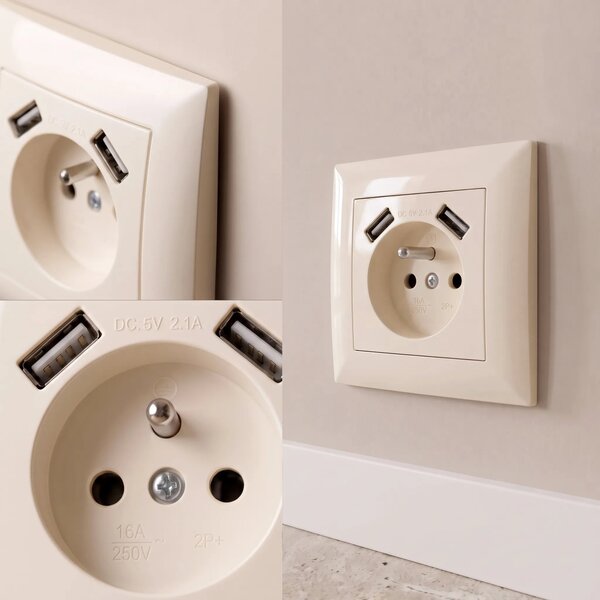 Enojna vtičnica z ozemljitvijo + 2x USB-A OSTE JNH003-G Beige