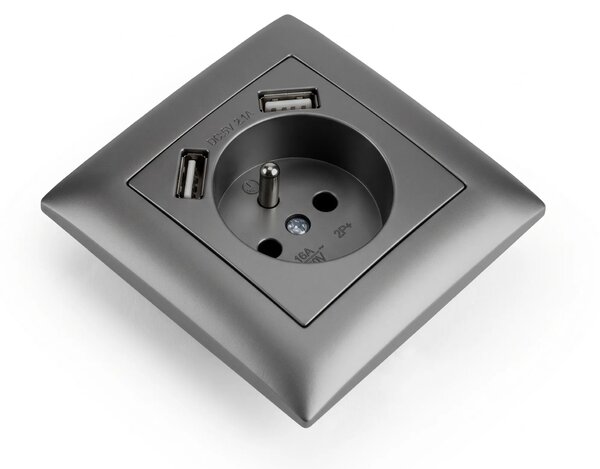 Enojna vtičnica z ozemljitvijo + 2x USB-A OSTE JNH003-G Grey