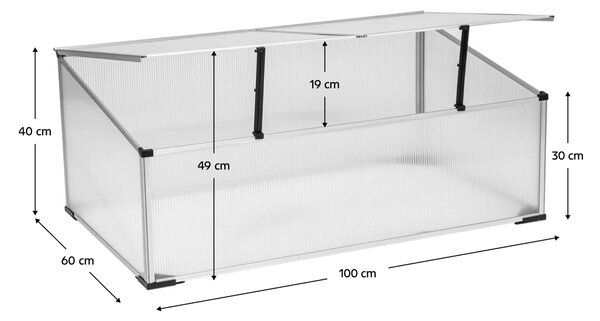 KONDELA Vrtni rastlinjak/topla greda, polikarbonat, 100 x 60 x 30 cm, LENSAR