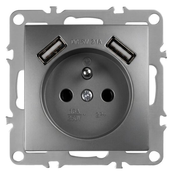 Enojna vtičnica z ozemljitvijo + 2x USB-A OSTE JNH003-G Grey