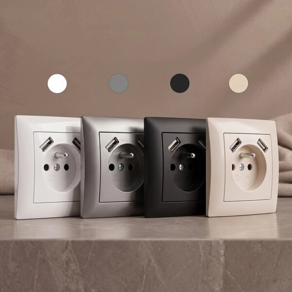Enojna vtičnica z ozemljitvijo + 2x USB-A OSTE JNH003-G Beige