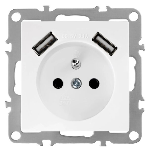 Enojna vtičnica z ozemljitvijo + 2x USB-A OSTE JNH003-G White