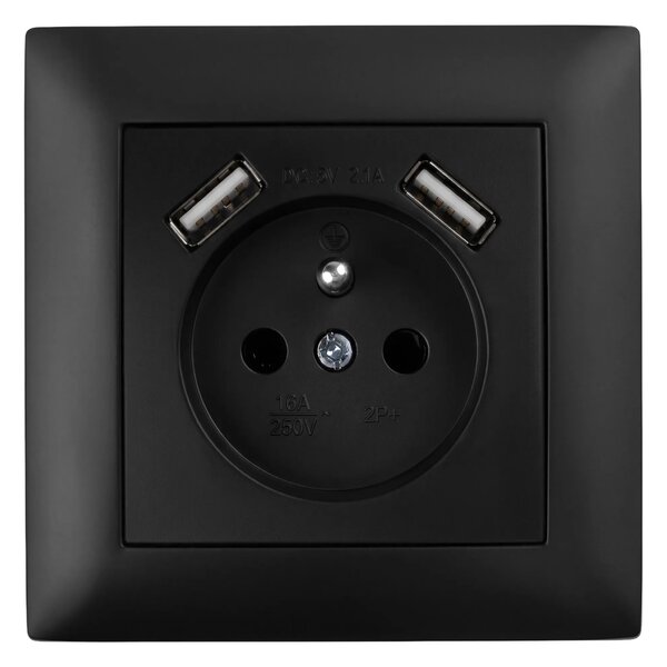 Enojna vtičnica z ozemljitvijo + 2x USB-A OSTE JNH003-G Black