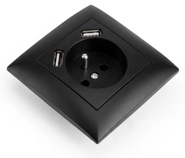 Enojna vtičnica z ozemljitvijo + 2x USB-A OSTE JNH003-G Black