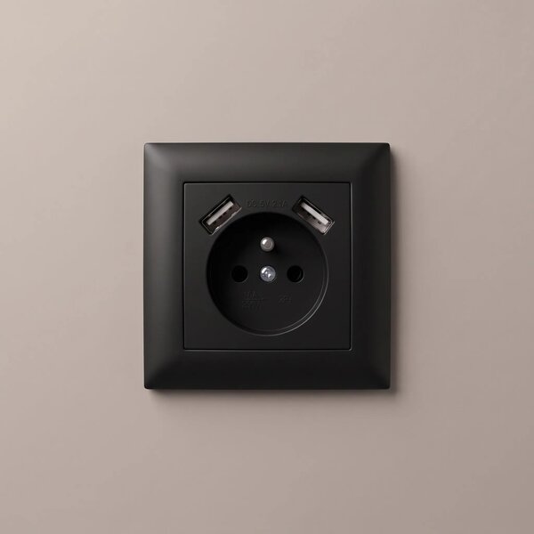 Enojna vtičnica z ozemljitvijo + 2x USB-A OSTE JNH003-G Black