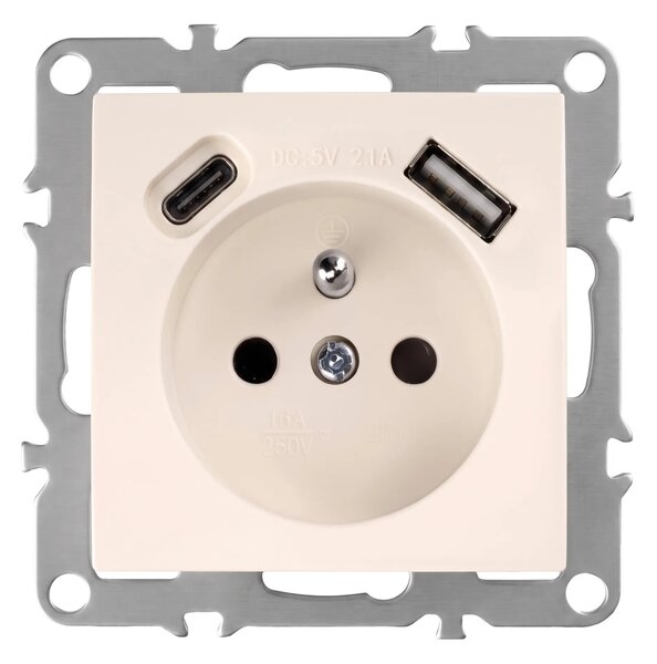 Enojna vtičnica z ozemljitvijo + USB-A USB-C OSTE JNH004-G Beige