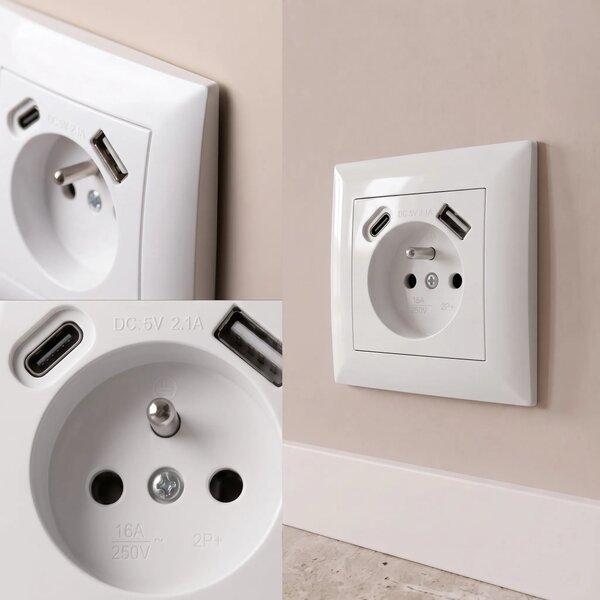 Enojna vtičnica z ozemljitvijo + USB-A USB-C OSTE JNH004-G White