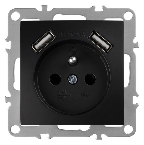 Enojna vtičnica z ozemljitvijo + 2x USB-A OSTE JNH003-G Black