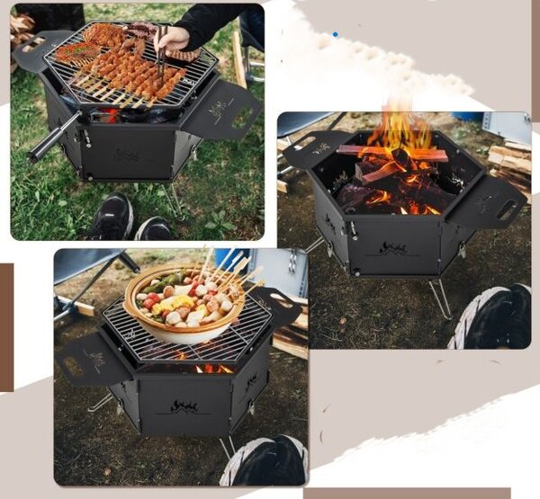 Žar na oglje s 360° vrtljivo funkcijo, zložljivi žar, camping žar z ročaji, dim. 77 x 74 x 38 cm