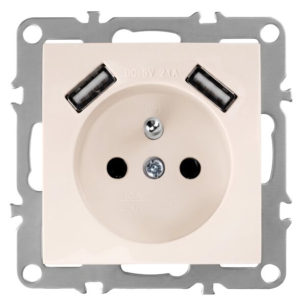 Enojna vtičnica z ozemljitvijo + 2x USB-A OSTE JNH003-G Beige