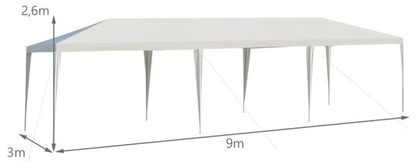 Šotor za zabavo 3 m x 9 m, vodoodporen zunanji paviljon - bel