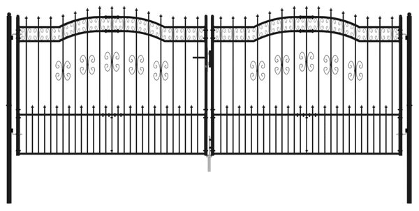VidaXL Vrata za ograjo s suličastim vrhom črna 406x198 cm prašno jeklo