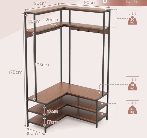 Kotna store omara za shranjevanje, dim. 90 x 90 x 178 cm, rustikalno rjava