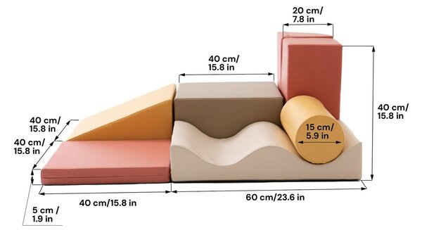 7- delni set mehkih igral, penaste kocke, gradniki