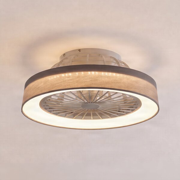 Lindby LED stropni ventilator Mace, siva barva, Ø 47 cm, tih, CCT, zatemnjen, Dnevna soba / jedilnica, Plastika, Sodobni