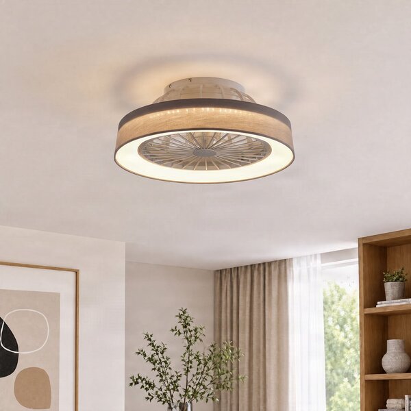 Lindby LED stropni ventilator Mace, siva barva, Ø 47 cm, tih, CCT, zatemnjen, Dnevna soba / jedilnica, Plastika, Sodobni